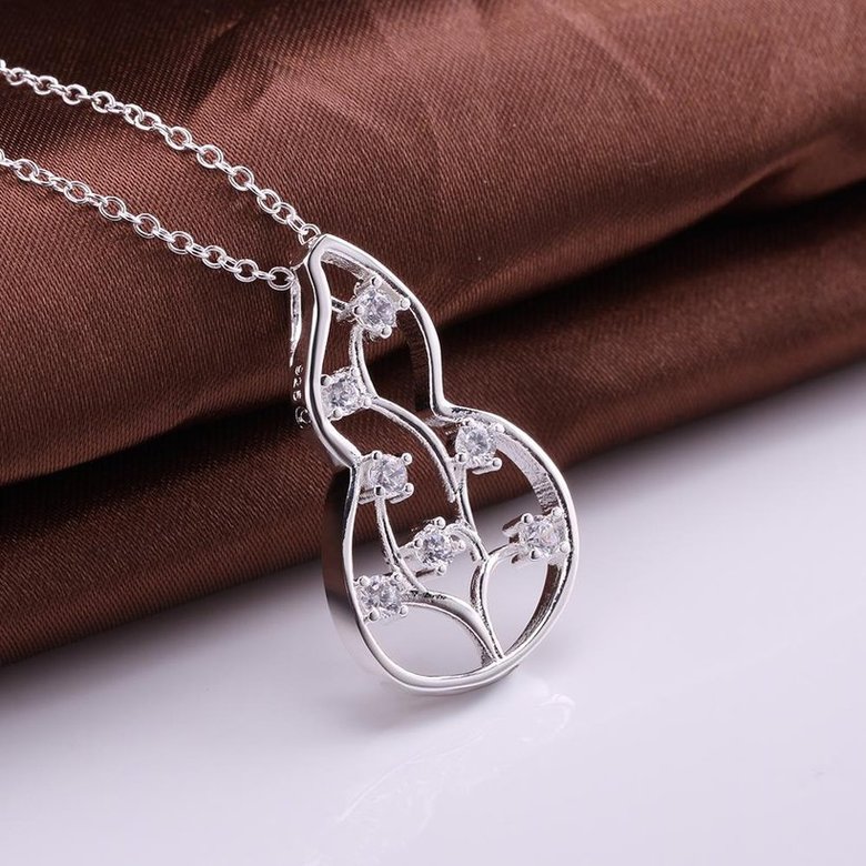 Wholesale Classic Silver Plant CZ Necklace TGSPN465 3