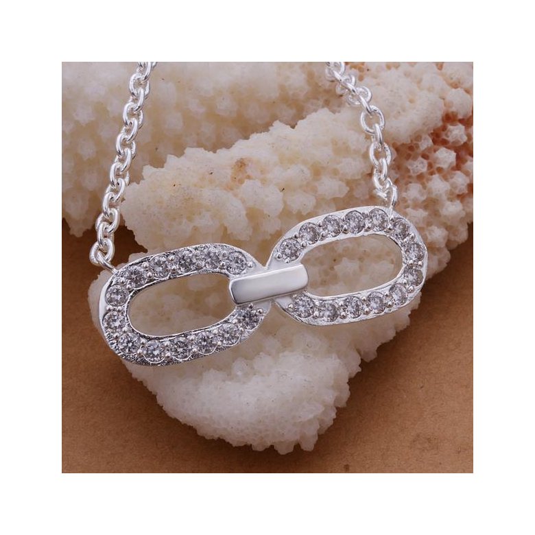 Wholesale Romantic Silver Bowknot CZ Necklace TGSPN104 2
