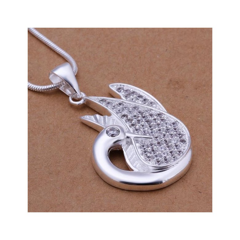 Wholesale Romantic Silver Feather CZ Necklace TGSPN107 0