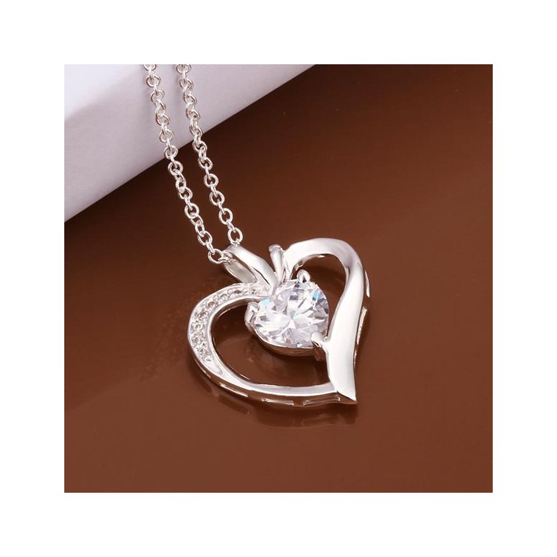 Wholesale Classic Silver Heart CZ Necklace TGSPN231 0