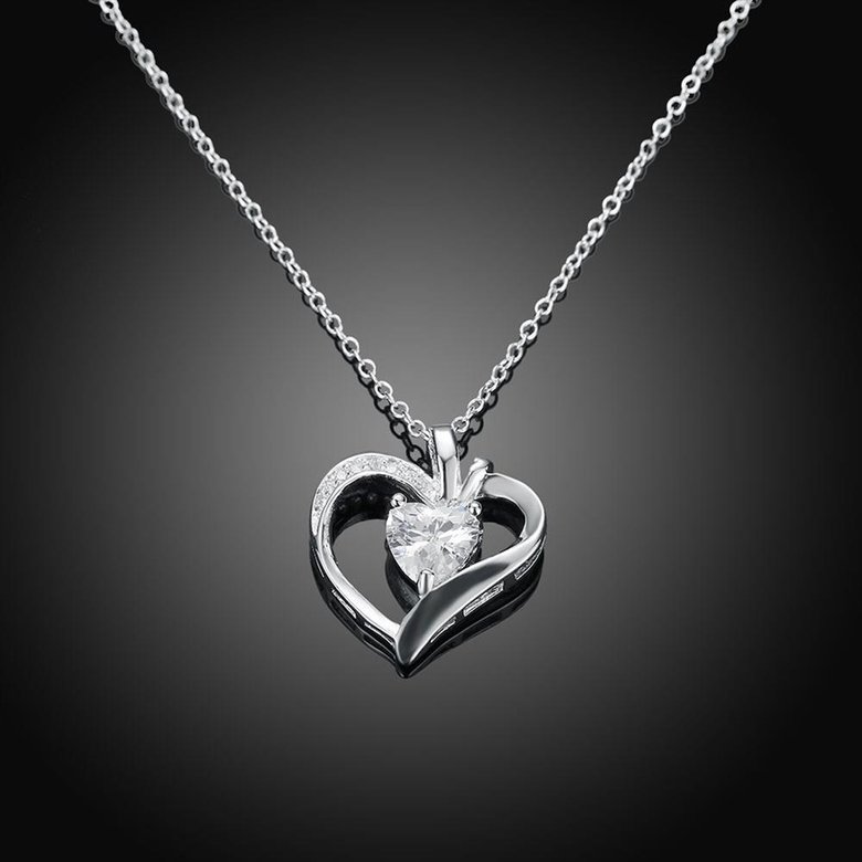 Wholesale Classic Silver Heart CZ Necklace TGSPN231 2