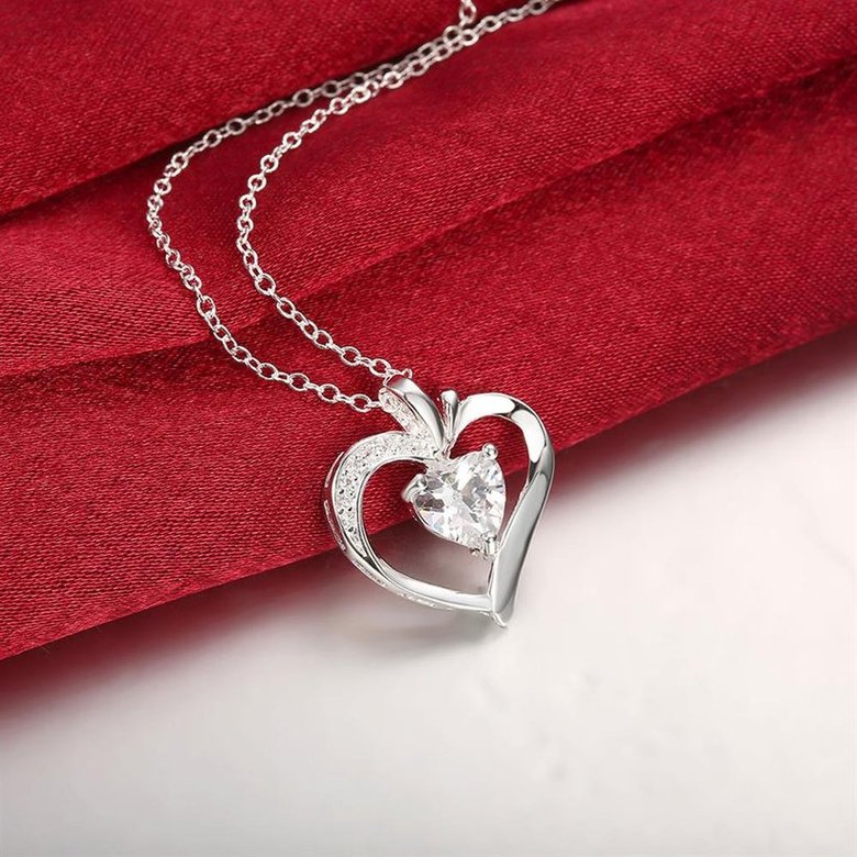 Wholesale Classic Silver Heart CZ Necklace TGSPN231 3