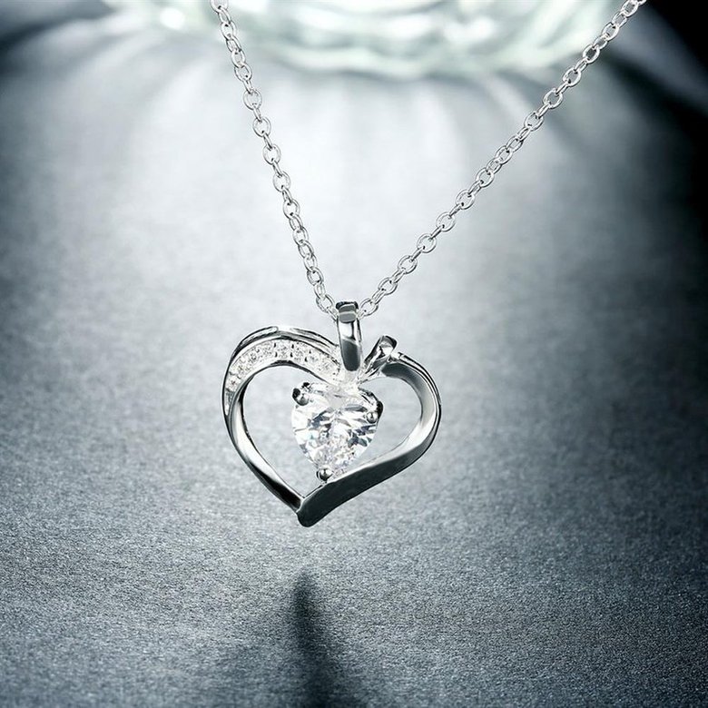 Wholesale Classic Silver Heart CZ Necklace TGSPN231 4