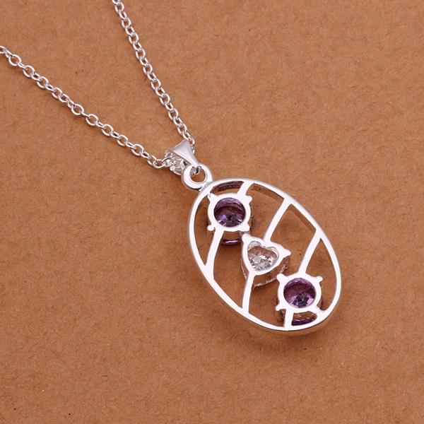 Wholesale Classic Silver Round CZ Necklace TGSPN235 0