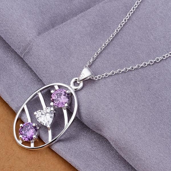 Wholesale Classic Silver Round CZ Necklace TGSPN235 1