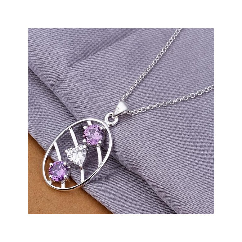 Wholesale Classic Silver Round CZ Necklace TGSPN235 1