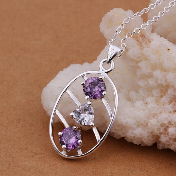 Wholesale Classic Silver Round CZ Necklace TGSPN235 2