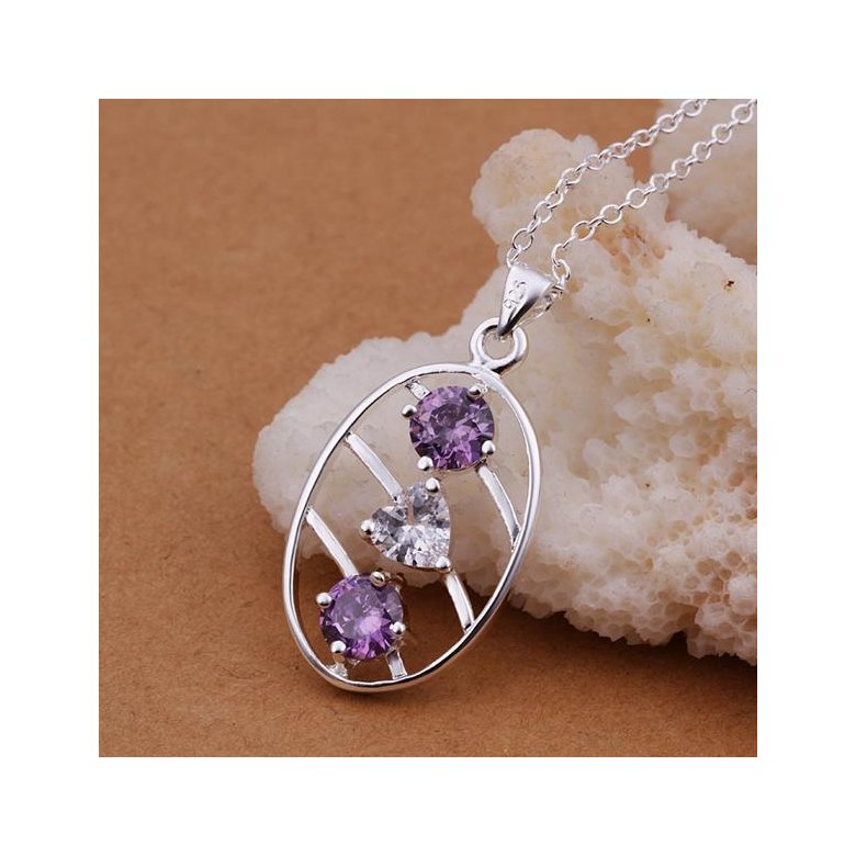 Wholesale Classic Silver Round CZ Necklace TGSPN235 2