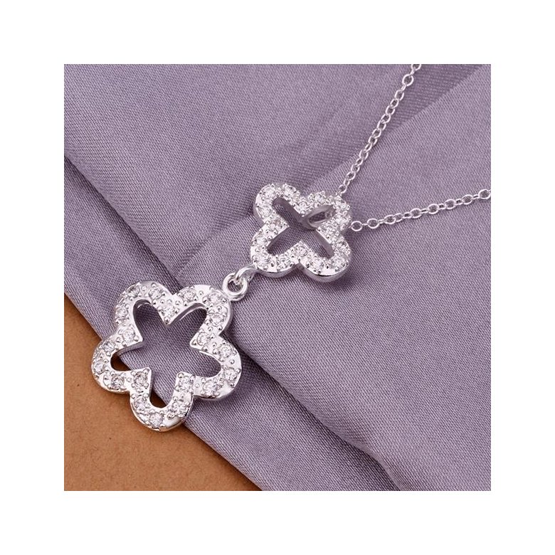 Wholesale Romantic Silver Plant CZ Necklace TGSPN263 2