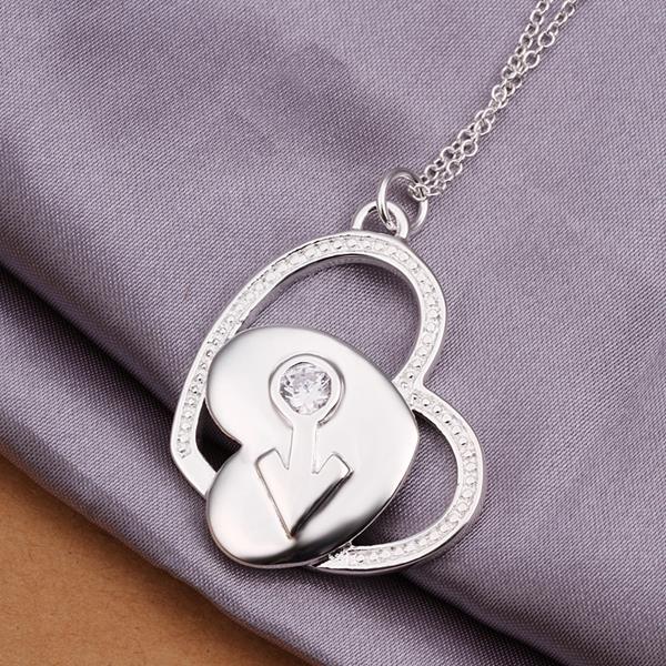 Wholesale Trendy Silver Heart CZ Necklace TGSPN272 0