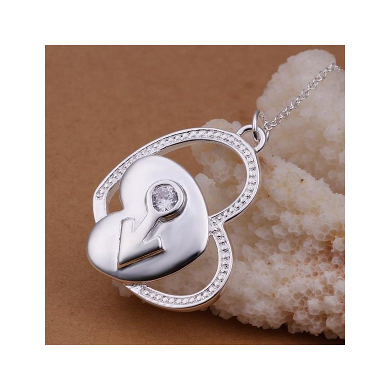 Wholesale Trendy Silver Heart CZ Necklace TGSPN272 2