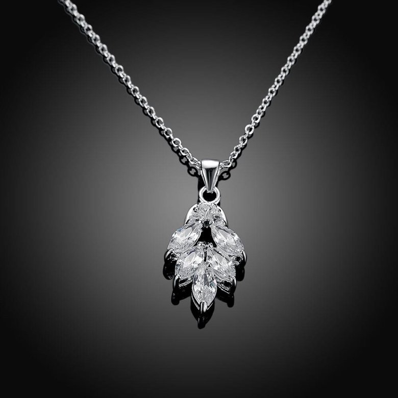 Wholesale Trendy Silver Plant CZ Necklace TGSPN297 2