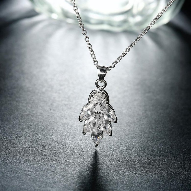 Wholesale Trendy Silver Plant CZ Necklace TGSPN297 4