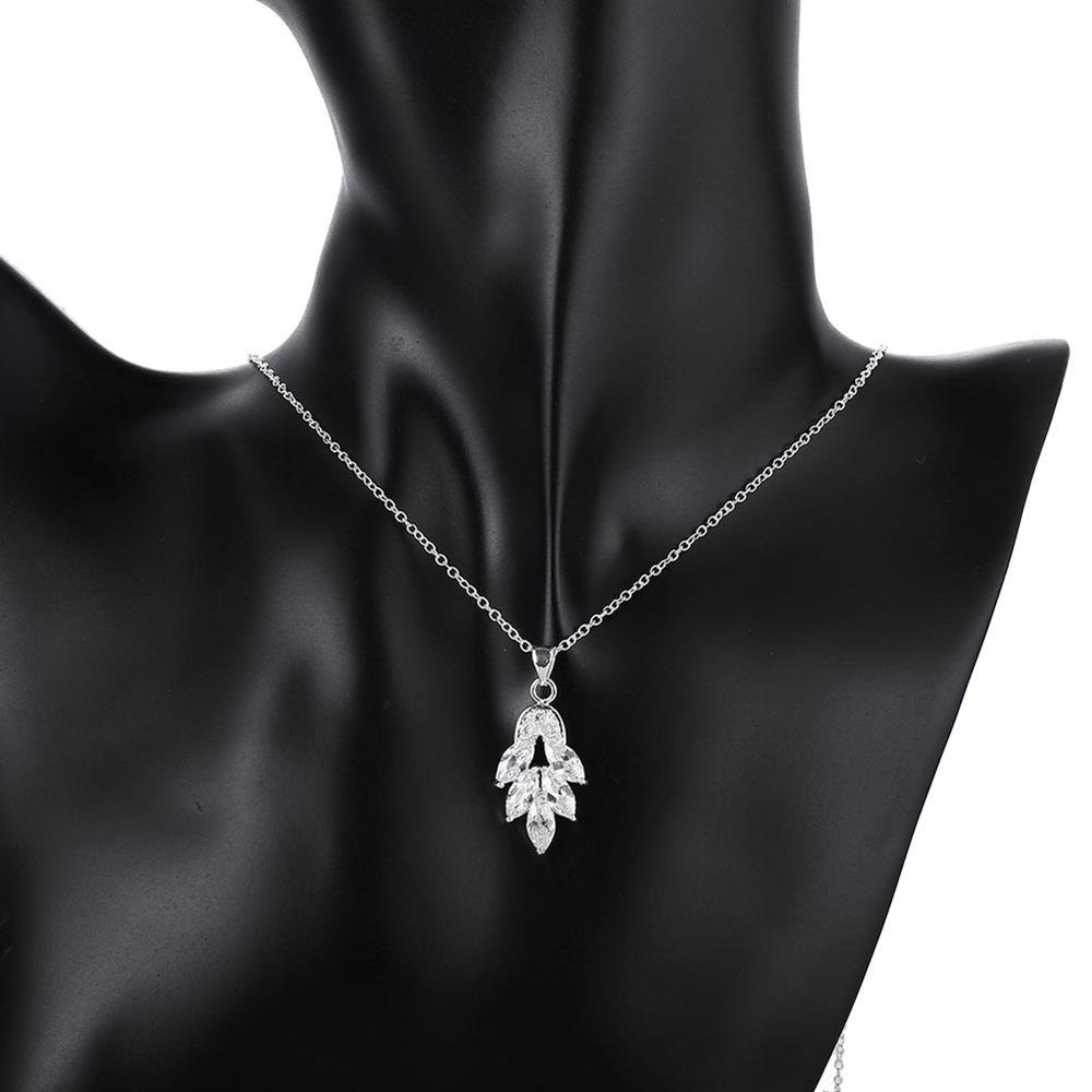 Wholesale Trendy Silver Plant CZ Necklace TGSPN297 5