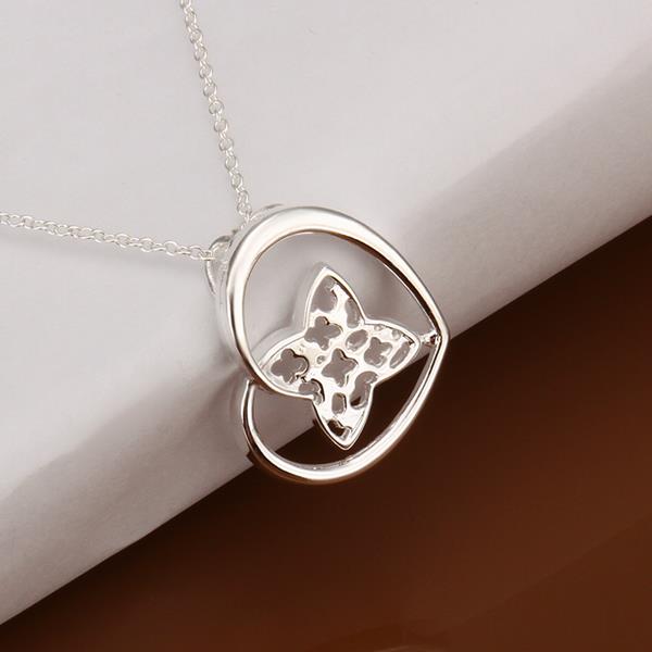 Wholesale Romantic Silver Heart CZ Necklace TGSPN307 2