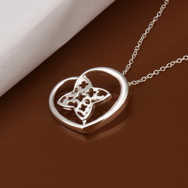 Wholesale Romantic Silver Heart CZ Necklace TGSPN307 3