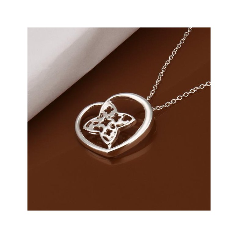 Wholesale Romantic Silver Heart CZ Necklace TGSPN307 3