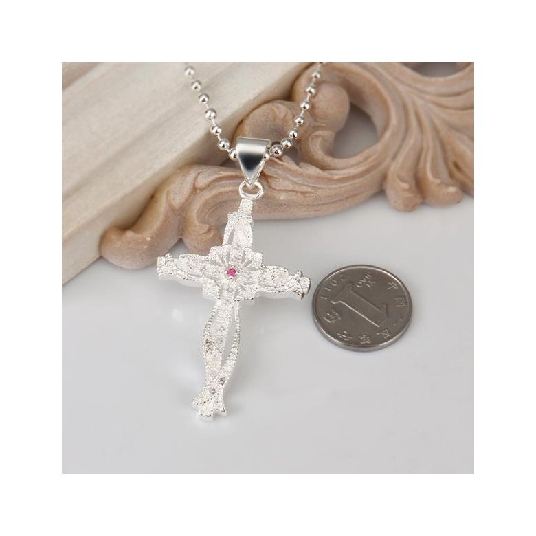 Wholesale Trendy Silver Cross CZ Necklace TGSPN320 0