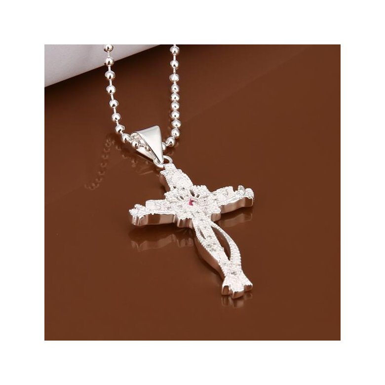 Wholesale Trendy Silver Cross CZ Necklace TGSPN320 1