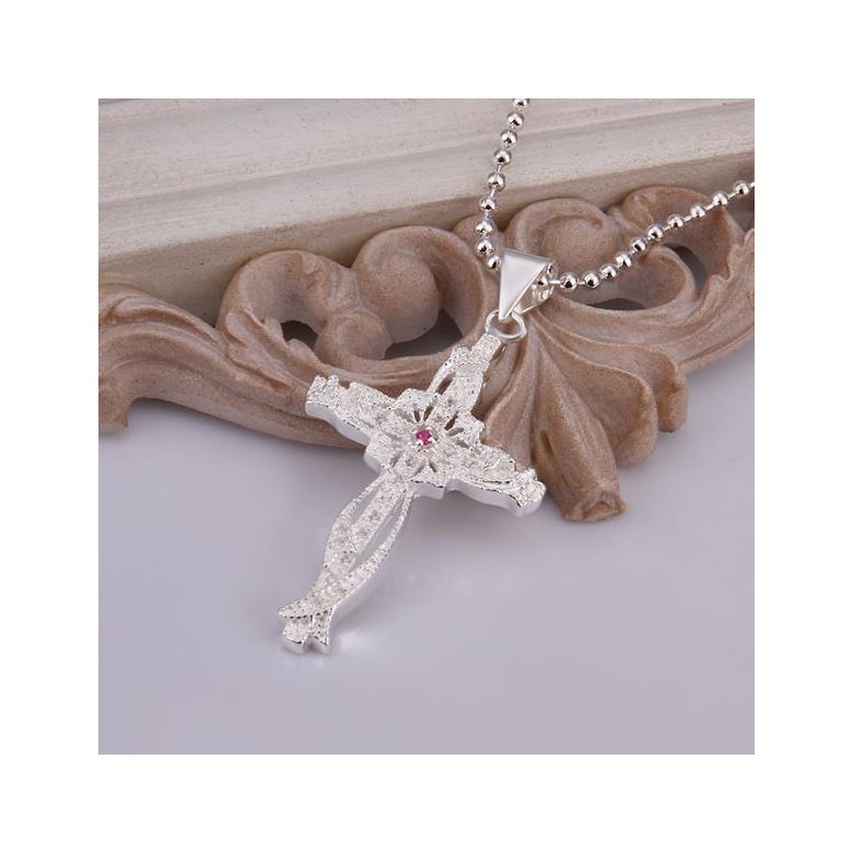 Wholesale Trendy Silver Cross CZ Necklace TGSPN320 2