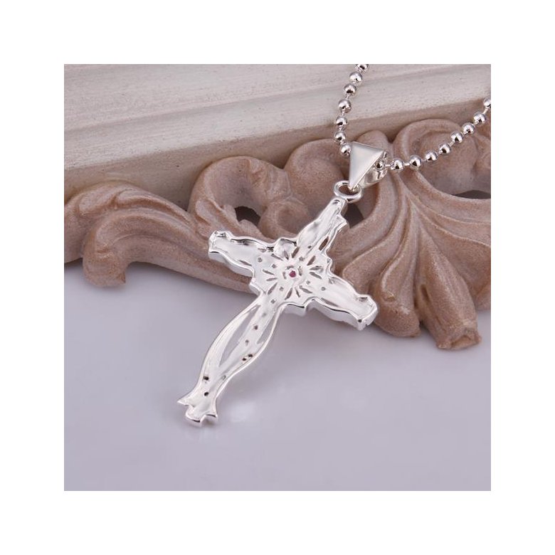 Wholesale Trendy Silver Cross CZ Necklace TGSPN320 3