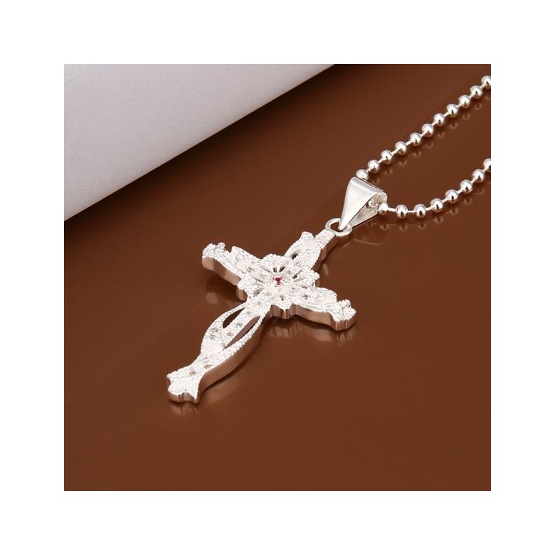 Wholesale Trendy Silver Cross CZ Necklace TGSPN320 4