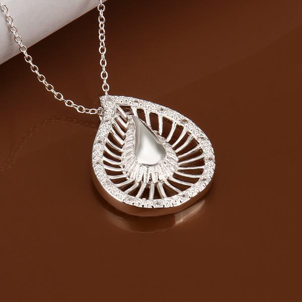 Wholesale Romantic Silver Water Drop CZ Necklace TGSPN361 3