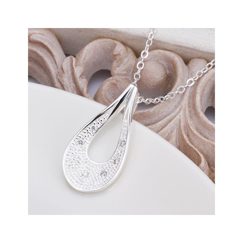 Wholesale Classic Silver Water Drop CZ Necklace TGSPN363 1