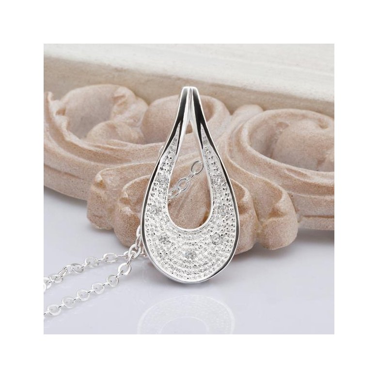 Wholesale Classic Silver Water Drop CZ Necklace TGSPN363 3