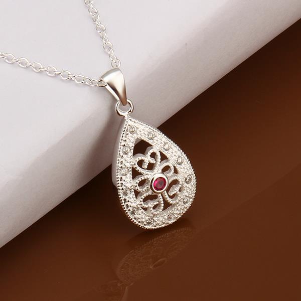 Wholesale Classic Silver Water Drop CZ Necklace TGSPN421 1