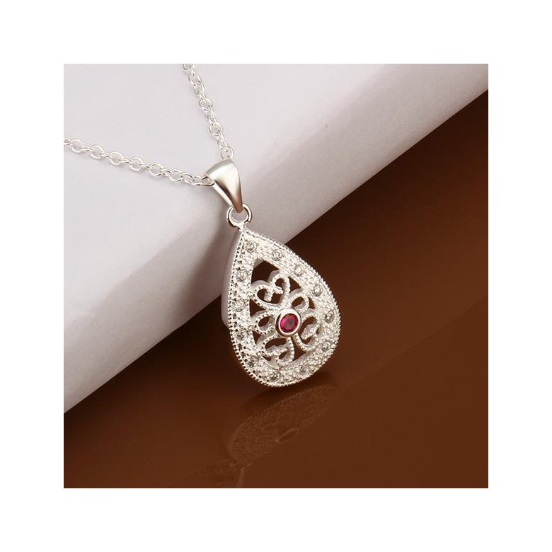 Wholesale Classic Silver Water Drop CZ Necklace TGSPN421 1