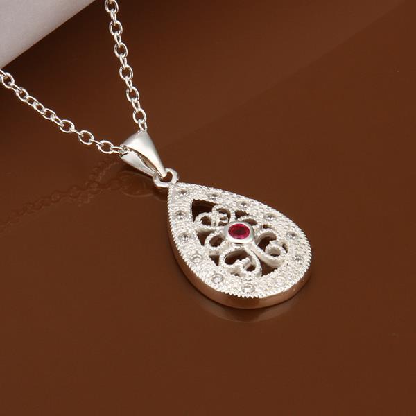 Wholesale Classic Silver Water Drop CZ Necklace TGSPN421 3