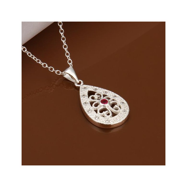 Wholesale Classic Silver Water Drop CZ Necklace TGSPN421 3