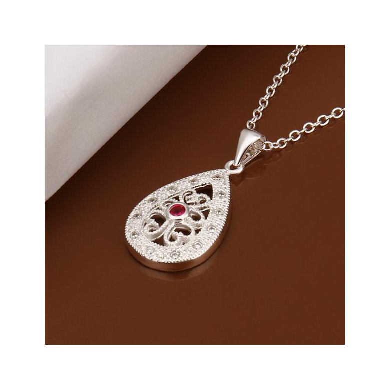 Wholesale Classic Silver Water Drop CZ Necklace TGSPN421 4