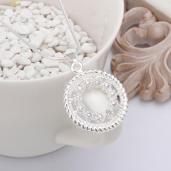 Wholesale Trendy Silver Round CZ Necklace TGSPN436 0