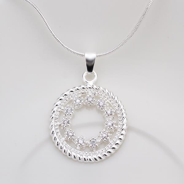 Wholesale Trendy Silver Round CZ Necklace TGSPN436 1