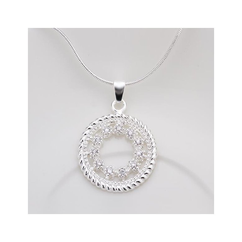 Wholesale Trendy Silver Round CZ Necklace TGSPN436 1