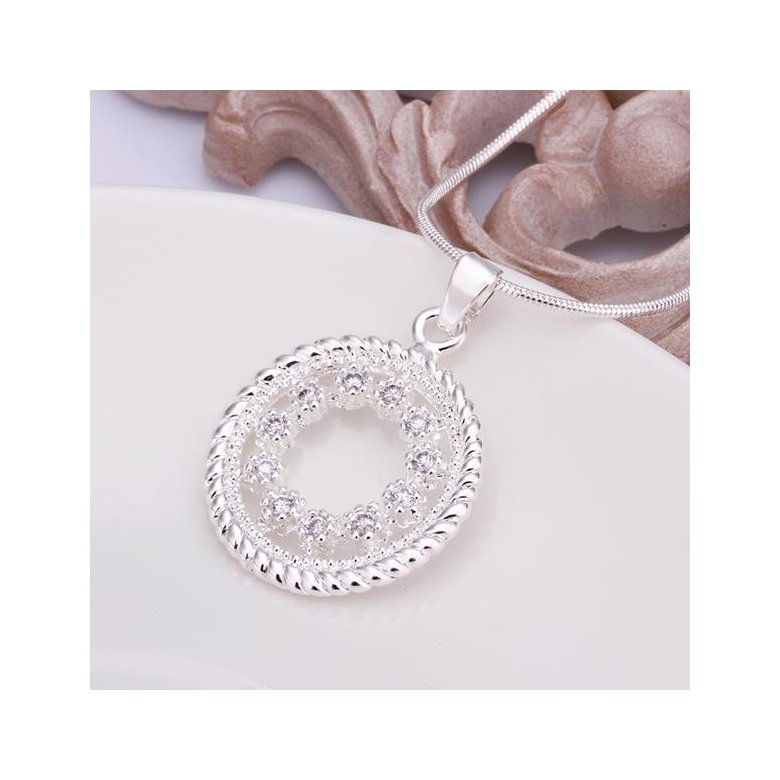 Wholesale Trendy Silver Round CZ Necklace TGSPN436 2