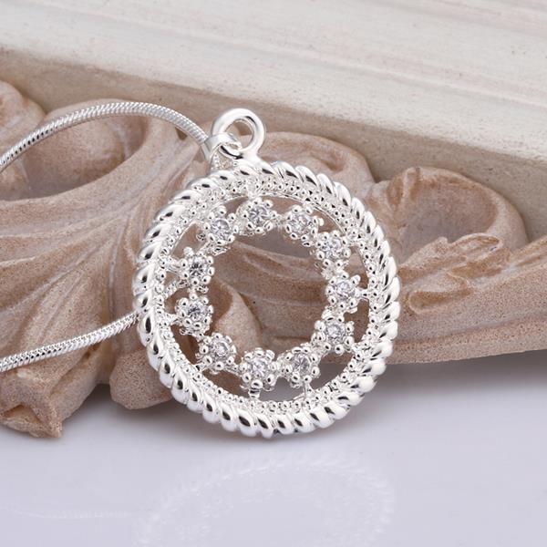Wholesale Trendy Silver Round CZ Necklace TGSPN436 3
