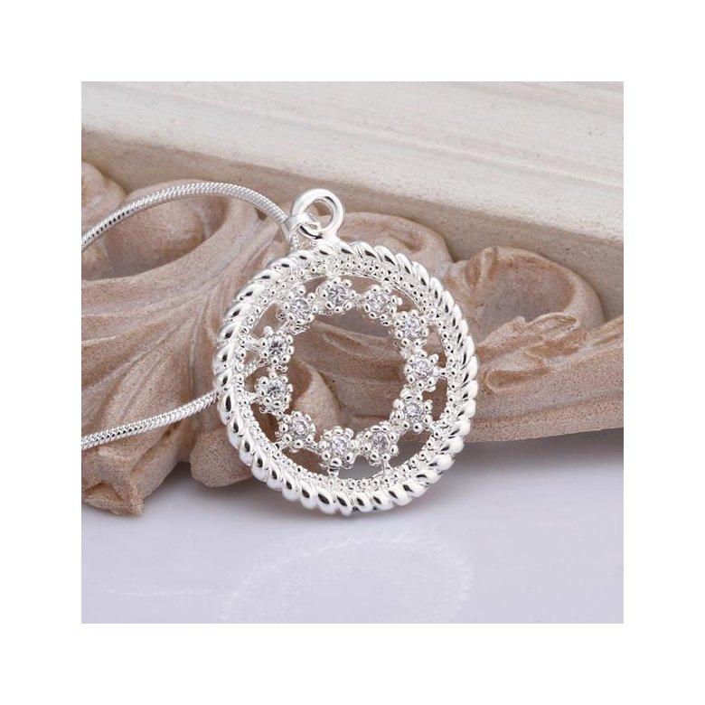 Wholesale Trendy Silver Round CZ Necklace TGSPN436 3