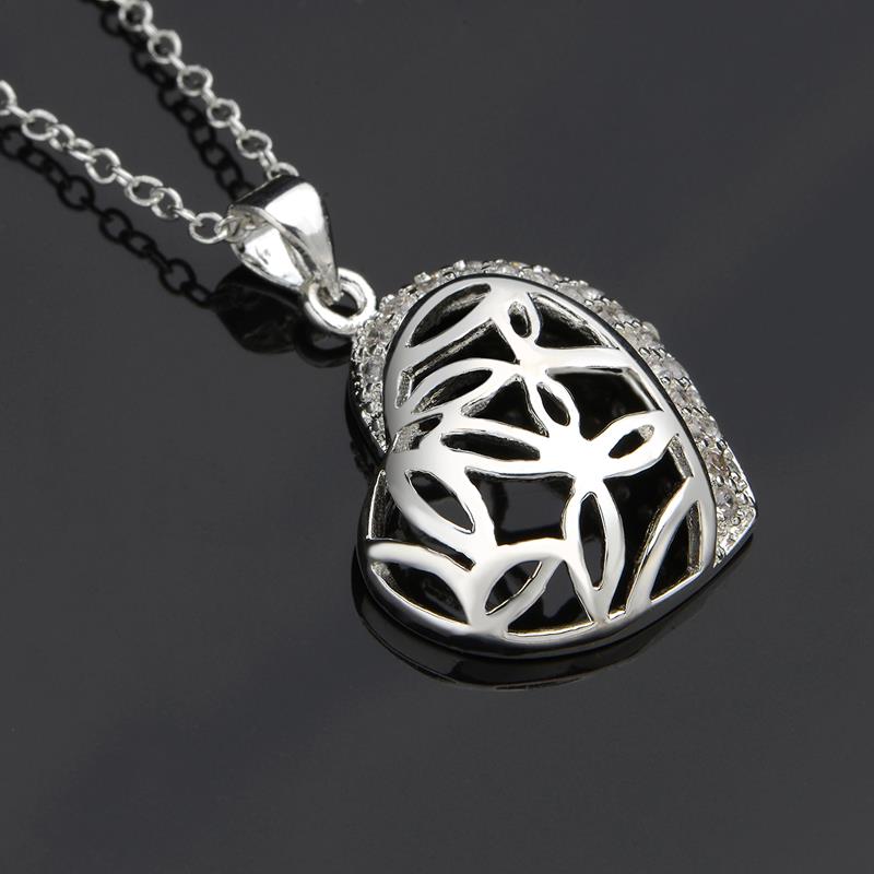 Wholesale Romantic Silver Heart CZ Necklace TGSPN588 0