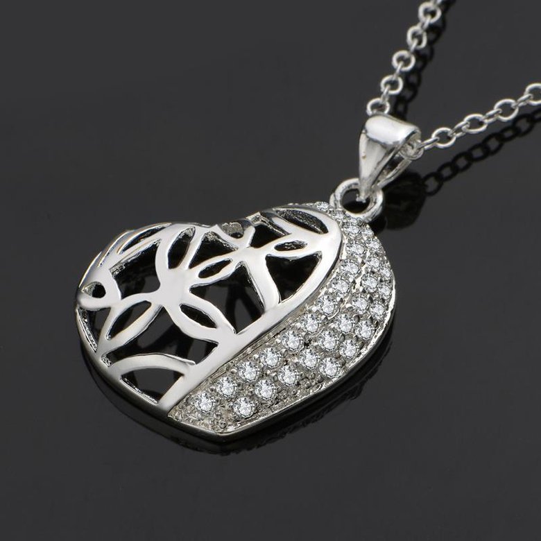 Wholesale Romantic Silver Heart CZ Necklace TGSPN588 1