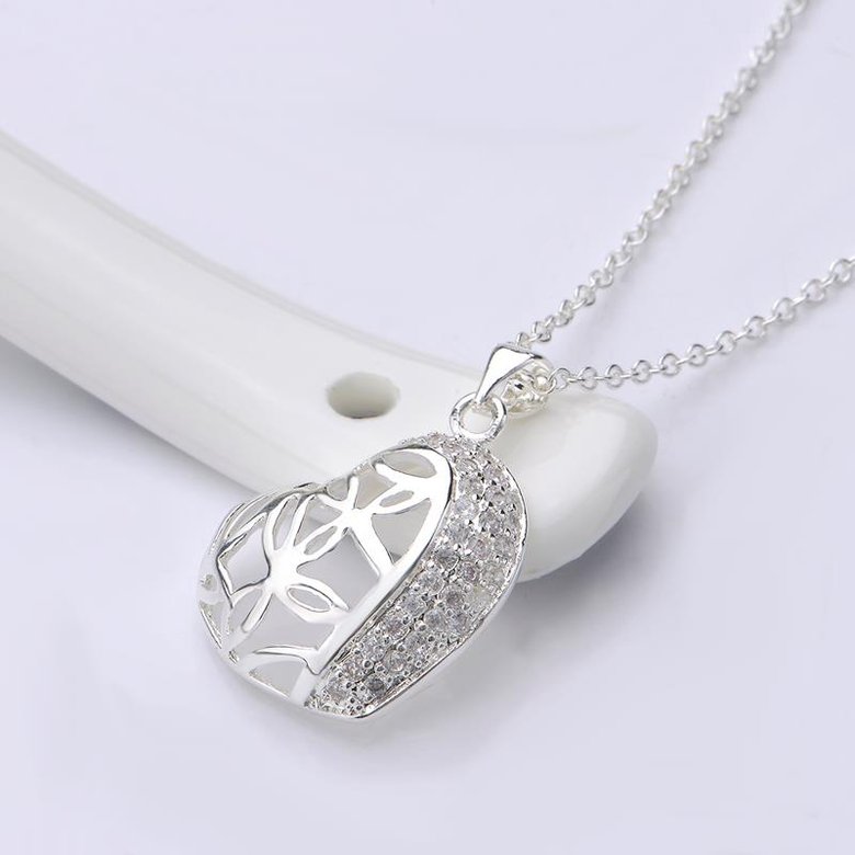 Wholesale Romantic Silver Heart CZ Necklace TGSPN588 2