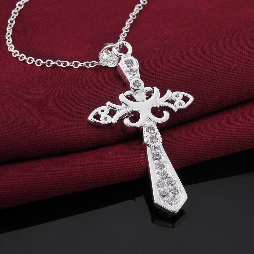 Wholesale Trendy Silver Cross CZ Necklace TGSPN616 1