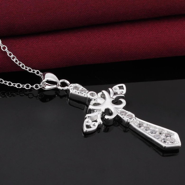 Wholesale Trendy Silver Cross CZ Necklace TGSPN616 2