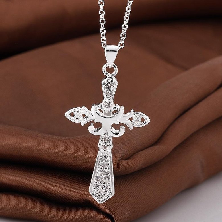 Wholesale Trendy Silver Cross CZ Necklace TGSPN616 3