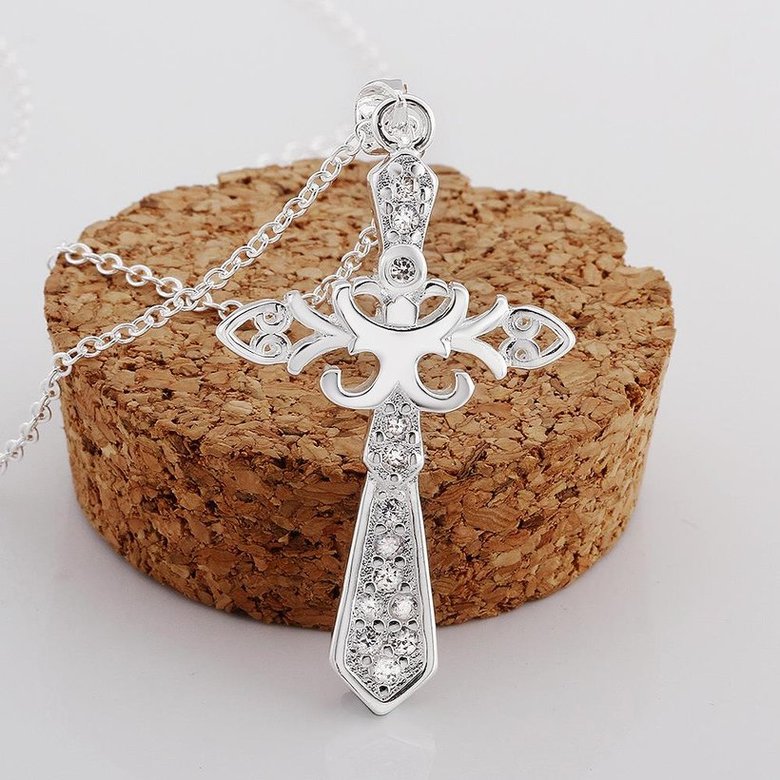 Wholesale Trendy Silver Cross CZ Necklace TGSPN616 4