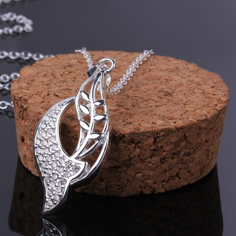 Wholesale Trendy Silver Plant CZ Necklace TGSPN642 3