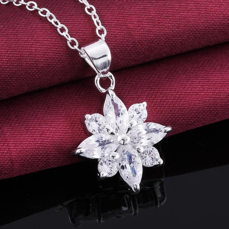 Wholesale Romantic Silver Plant CZ Necklace TGSPN659 3