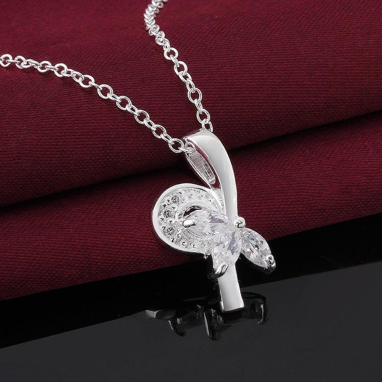 Wholesale Trendy Silver Plant CZ Necklace TGSPN664 2